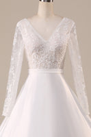 Load image into Gallery viewer, Ivory Satin Sweep Train Long Sleeves Wedding Dress