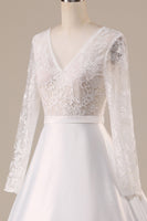 Load image into Gallery viewer, Ivory Satin Sweep Train Long Sleeves Wedding Dress