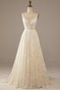 Load image into Gallery viewer, Sparkly Apricot Sweep Train Lace Wedding Dress
