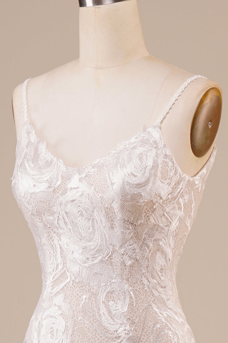 Load image into Gallery viewer, Backless Lace Ivory Wedding Dress with Sweep Train