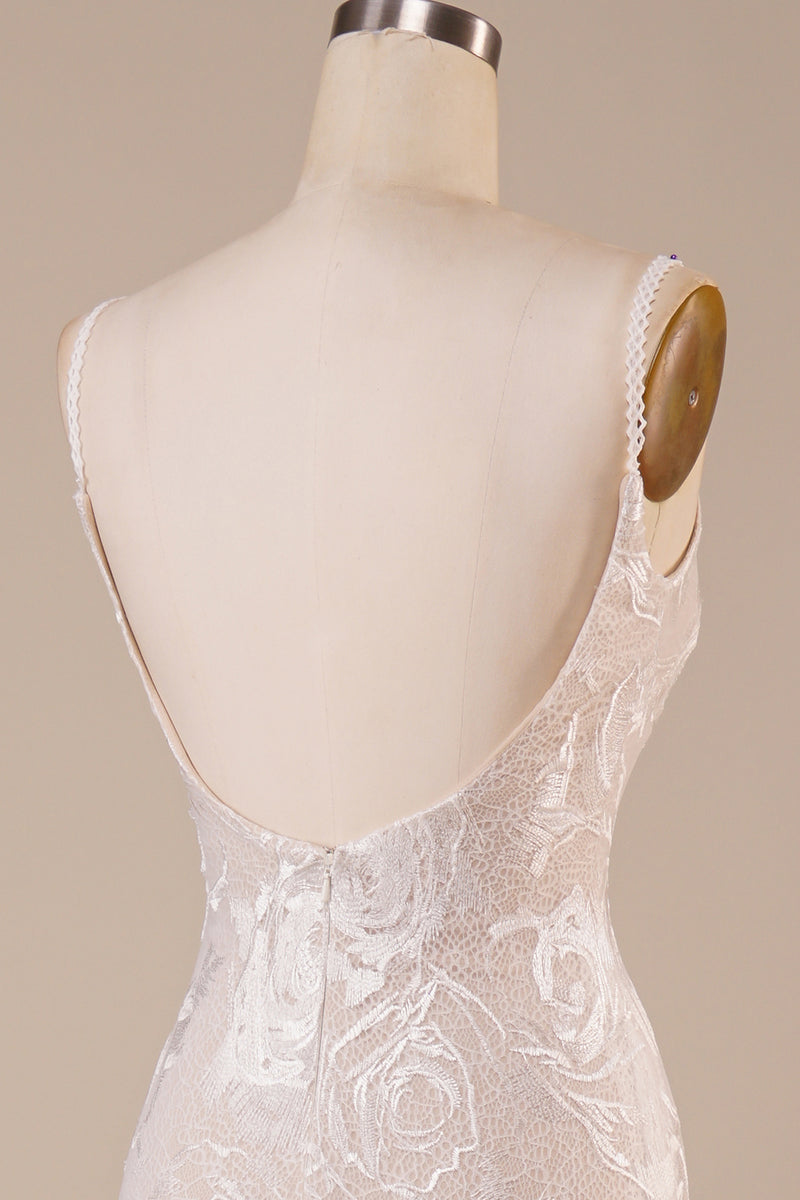 Load image into Gallery viewer, Backless Lace Ivory Wedding Dress with Sweep Train