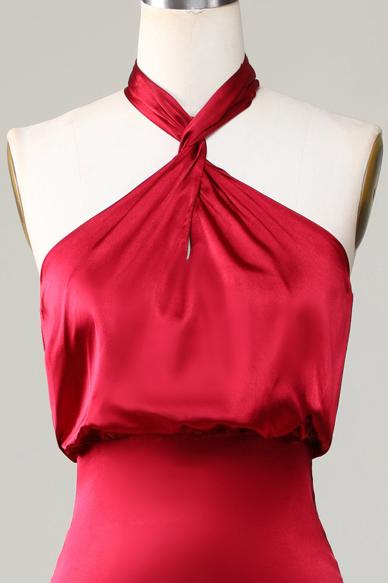 Load image into Gallery viewer, Mermaid Halter Sleeveless Burgundy Bridesmaid Dress