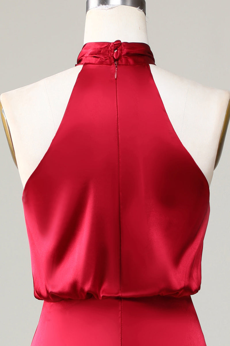Load image into Gallery viewer, Mermaid Halter Sleeveless Burgundy Bridesmaid Dress