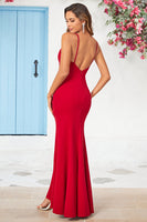 Load image into Gallery viewer, Mermaid Spaghetti Straps Burgundy Long Bridesmaid Dress with Silt