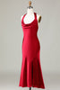 Load image into Gallery viewer, Halter Sleeveless Burgundy Long Bridesmaid Dress with Slit