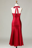 Load image into Gallery viewer, Halter Sleeveless Burgundy Long Bridesmaid Dress with Slit