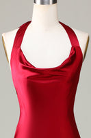 Load image into Gallery viewer, Halter Sleeveless Burgundy Long Bridesmaid Dress with Slit