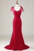 Load image into Gallery viewer, Mermaid Satin Burgundy Long Bridesmaid Dress with Bows
