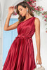 Load image into Gallery viewer, Asymmetrical One Shoulder Burgundy Tea Length Bridesmaid Dress
