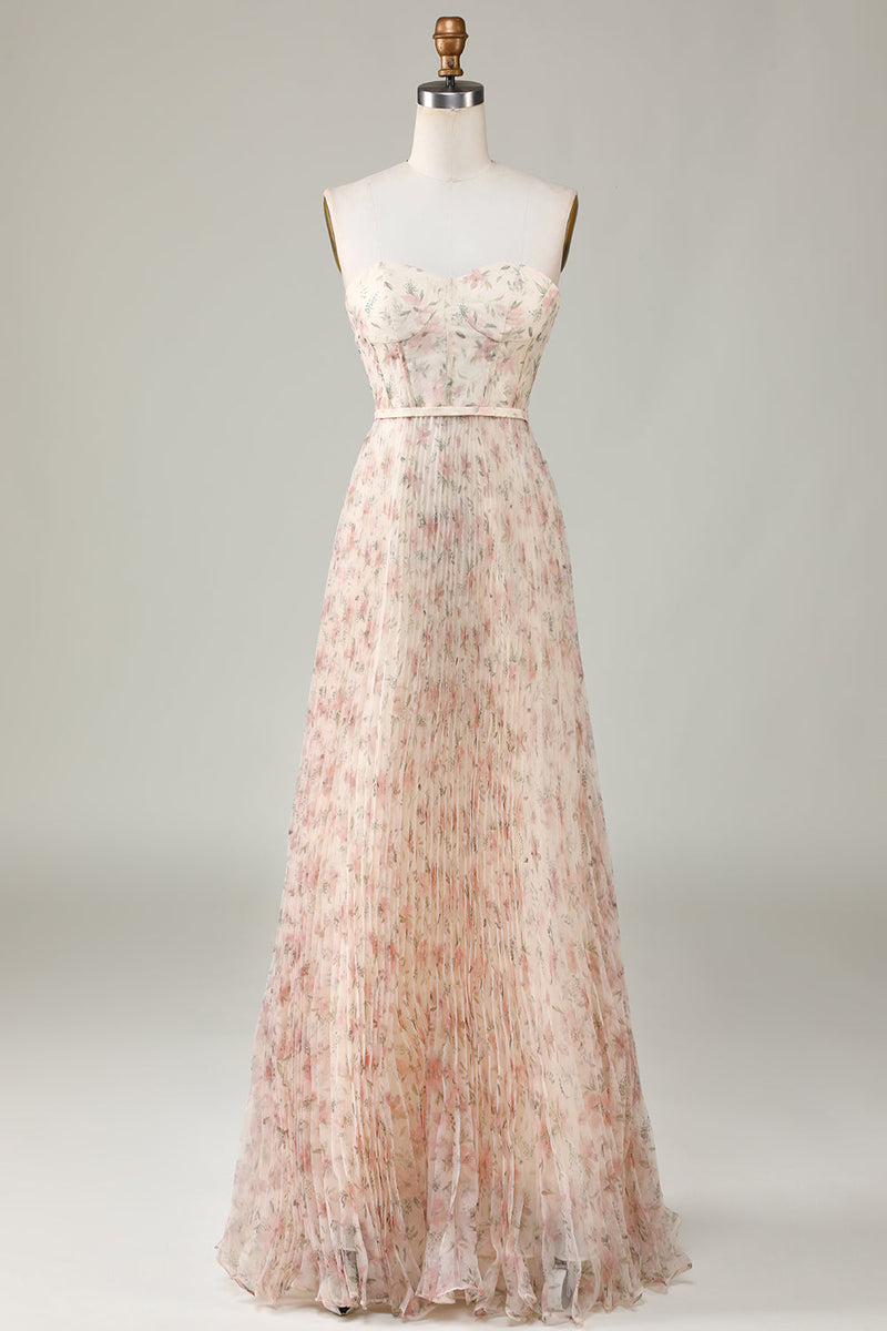 Load image into Gallery viewer, A-Line Sweetheart Champagne Flower Bridesmaid Dress