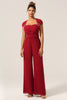 Load image into Gallery viewer, Burgundy Chiffon Convertible Bridesmaid Jumpsuits