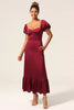 Load image into Gallery viewer, Sweetheart Burgundy Bridesmaid Dress with Puff Sleeves