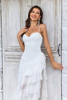 Load image into Gallery viewer, Ivory Lace Asymmetrical Detachable Train Boho Wedding Dress