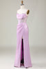 Load image into Gallery viewer, Mermaid Spaghetti Straps Lilac Long Bridesmaid Dress with Slit