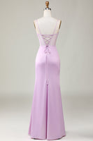 Load image into Gallery viewer, Mermaid Spaghetti Straps Lilac Long Bridesmaid Dress with Slit