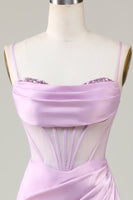 Load image into Gallery viewer, Mermaid Spaghetti Straps Lilac Long Bridesmaid Dress with Slit