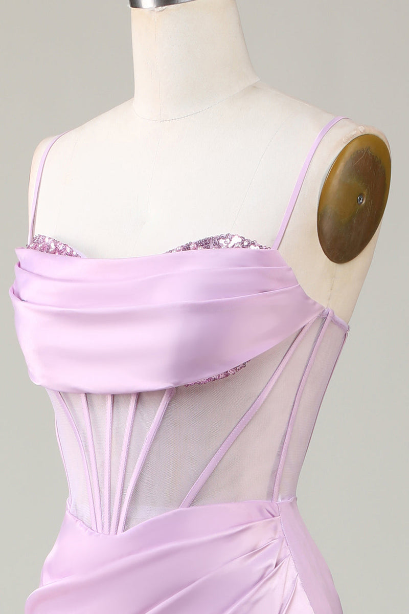Load image into Gallery viewer, Mermaid Spaghetti Straps Lilac Long Bridesmaid Dress with Slit