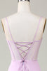 Load image into Gallery viewer, Mermaid Spaghetti Straps Lilac Long Bridesmaid Dress with Slit