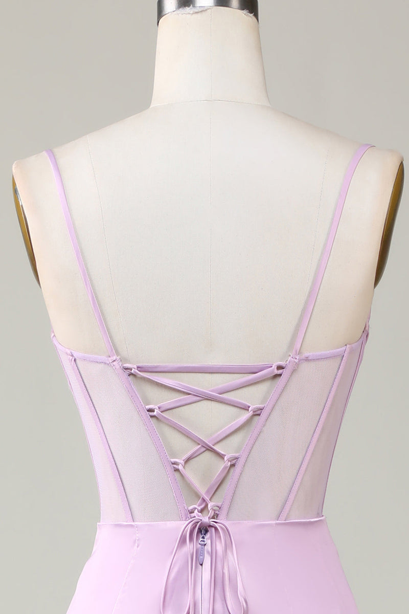 Load image into Gallery viewer, Mermaid Spaghetti Straps Lilac Long Bridesmaid Dress with Slit