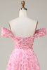 Load image into Gallery viewer, A-line Off The Shoulder Pink Long Bridesmaid Dress with 3D Flowers