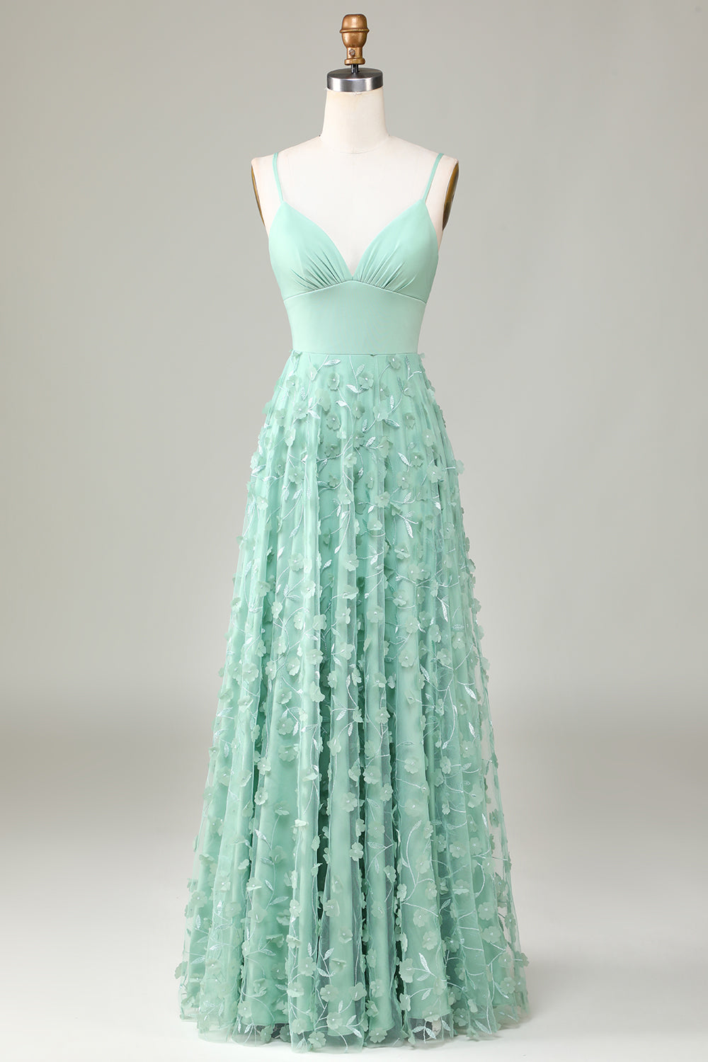 A-Line Spaghetti Straps Sleeveless Green Bridesmaid Dress