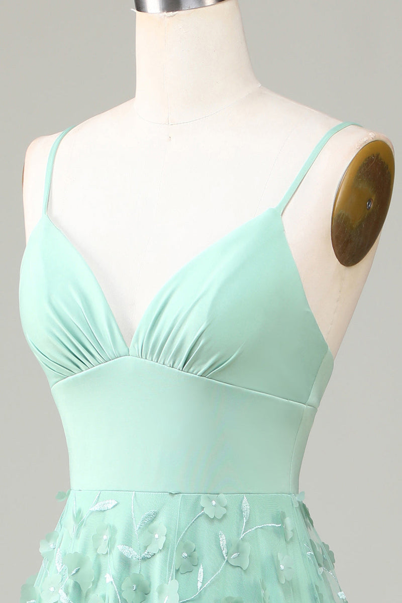 Load image into Gallery viewer, A-Line Spaghetti Straps Sleeveless Green Bridesmaid Dress