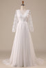 Load image into Gallery viewer, Ivory Chiffon Sweep Train Boho Wedding Dress with Lace