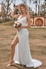 Load image into Gallery viewer, Ivory Boho Satin Simple Mermaid Wedding Dress with Slit