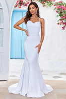 Load image into Gallery viewer, Mermaid Lace-Up Back White Sweep Train Wedding Dress