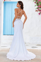 Load image into Gallery viewer, Mermaid Lace-Up Back White Sweep Train Wedding Dress