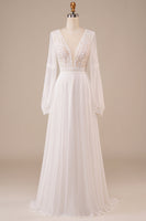 Load image into Gallery viewer, Long Sleeves Ivory Wedding Dress with Lace