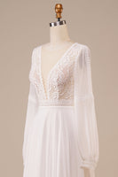 Load image into Gallery viewer, Long Sleeves Ivory Wedding Dress with Lace