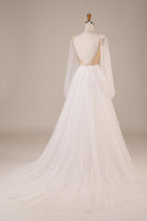 Load image into Gallery viewer, Long Sleeves Open Back Ivory Wedding Dress with Appliques