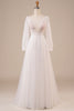 Load image into Gallery viewer, A-Line Tulle Beaded Ivory Wedding Dress with Sleeves
