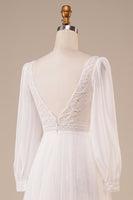 Load image into Gallery viewer, A-Line Tulle Beaded Ivory Wedding Dress with Sleeves
