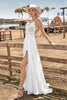 Load image into Gallery viewer, Lace Backless Spaghetti Straps Boho Wedding Dress with with Slit