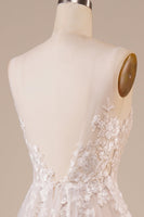 Load image into Gallery viewer, Tulle Backless Ivory Long Wedding Dress with Embroidery