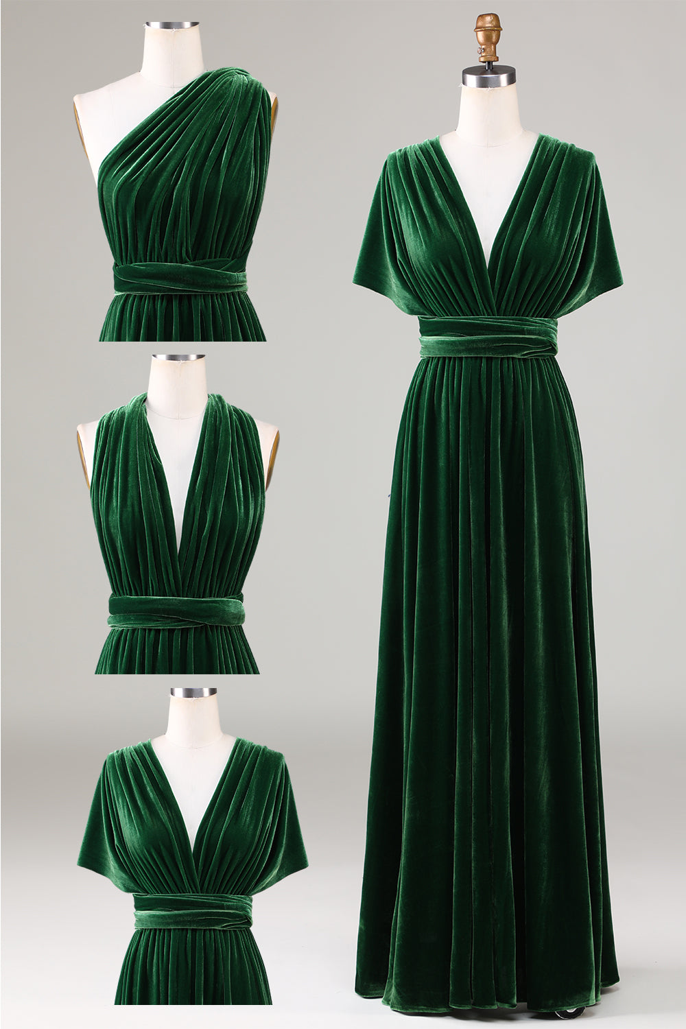Dark Green Covertible Wear Velvet Long Bridesmaid Dress