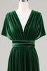 Load image into Gallery viewer, Dark Green Covertible Wear Velvet Long Bridesmaid Dress