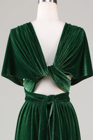 Load image into Gallery viewer, Dark Green Covertible Wear Velvet Long Bridesmaid Dress