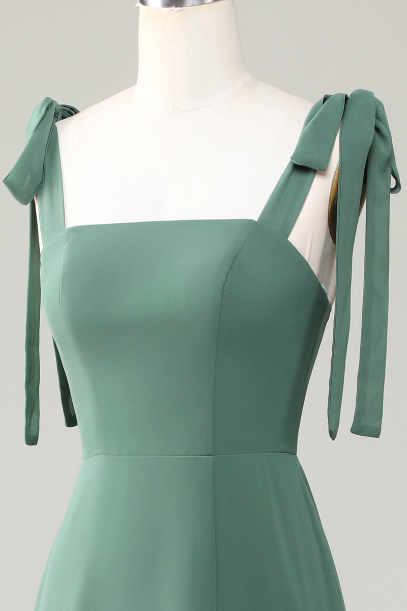 Load image into Gallery viewer, Eucalyptus Tie Straps A Line Bridesmaid Dress With Slit