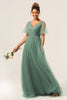 Load image into Gallery viewer, Eucalyptus V Neck Open Back A Line Bridesmaid Dress
