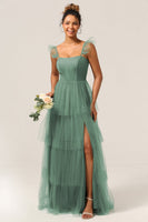 Load image into Gallery viewer, Detachable Straps A Line Eucalyptus Bridesmaid Dress