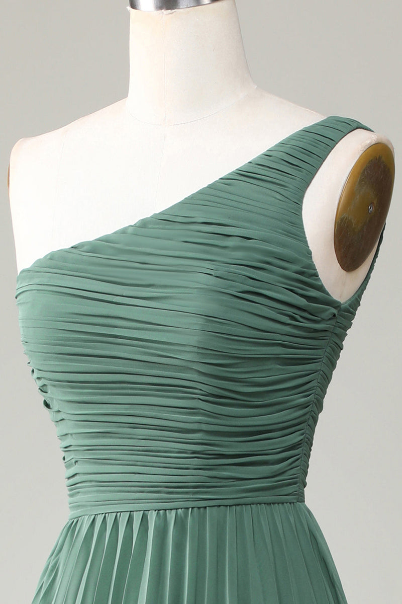 Load image into Gallery viewer, Eucalyptus One Shoulder A Line Ruched Bridesmaid Dress