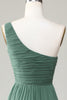 Load image into Gallery viewer, Eucalyptus One Shoulder A Line Ruched Bridesmaid Dress
