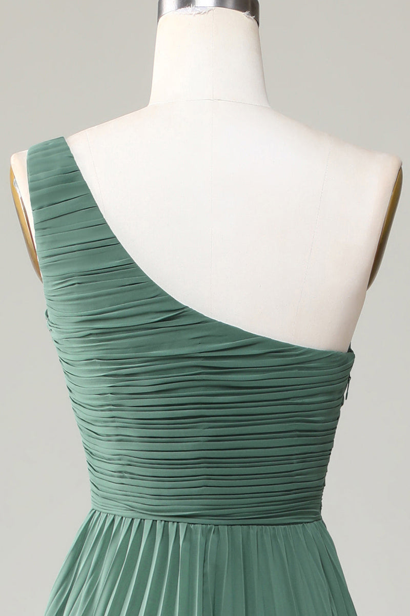 Load image into Gallery viewer, Eucalyptus One Shoulder A Line Ruched Bridesmaid Dress