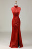 Load image into Gallery viewer, Mermaid Terracotta Velvet Sleeveless Bridesmaid Dress