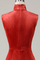 Load image into Gallery viewer, Mermaid Terracotta Velvet Sleeveless Bridesmaid Dress
