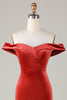 Load image into Gallery viewer, Velvet Off The Shoulder Terracotta Bridesmaid Dress