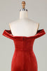 Load image into Gallery viewer, Velvet Off The Shoulder Terracotta Bridesmaid Dress